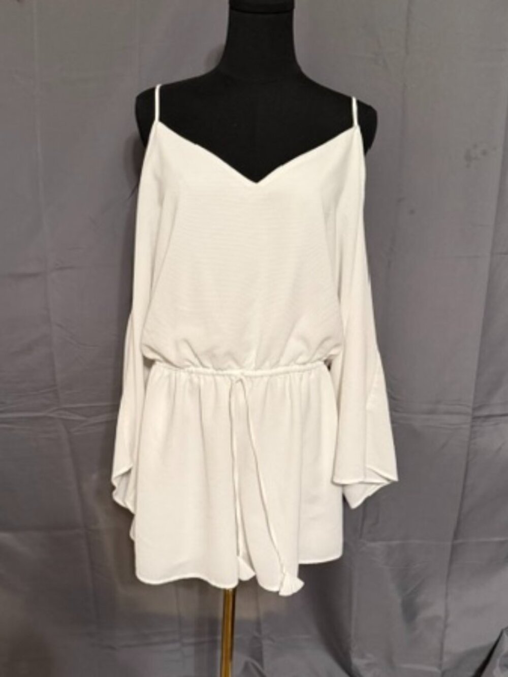 White Cold-Shoulder Romper with Drawstring Waist